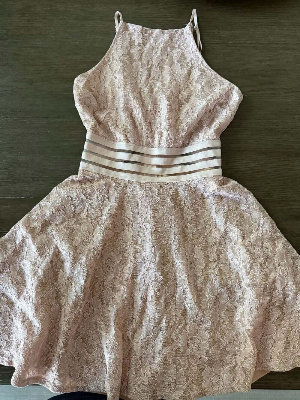 City Studio Blush Pink Lace Illusion Fit & Flare Dress